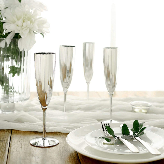 6 pcs 5 oz Premium Metallic Plastic Champagne Flutes - Disposable Tableware