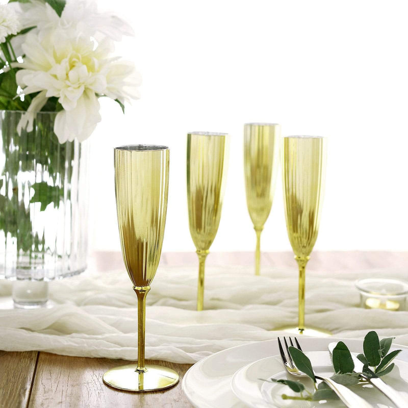 6 pcs 5 oz Premium Metallic Plastic Champagne Flutes - Disposable Tableware