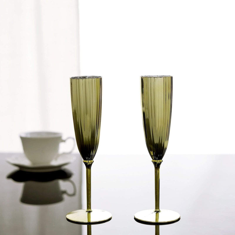 6 pcs 5 oz Premium Metallic Plastic Champagne Flutes - Disposable Tableware