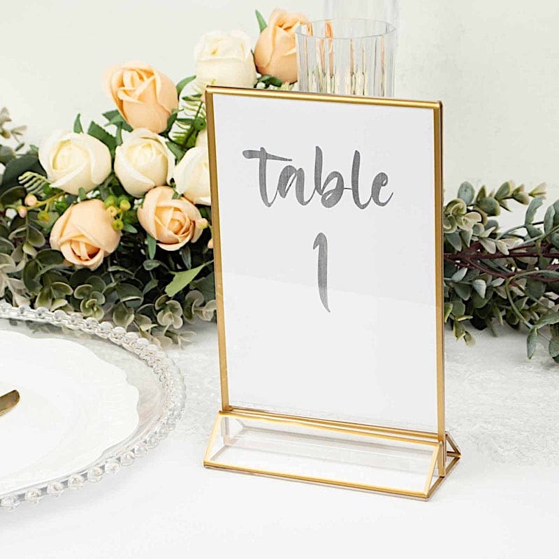 6 pcs 5"x9" Acrylic Freestanding Table Sign Holders - Gold and Clear FAV_BOARD05_5X7_CLRGD