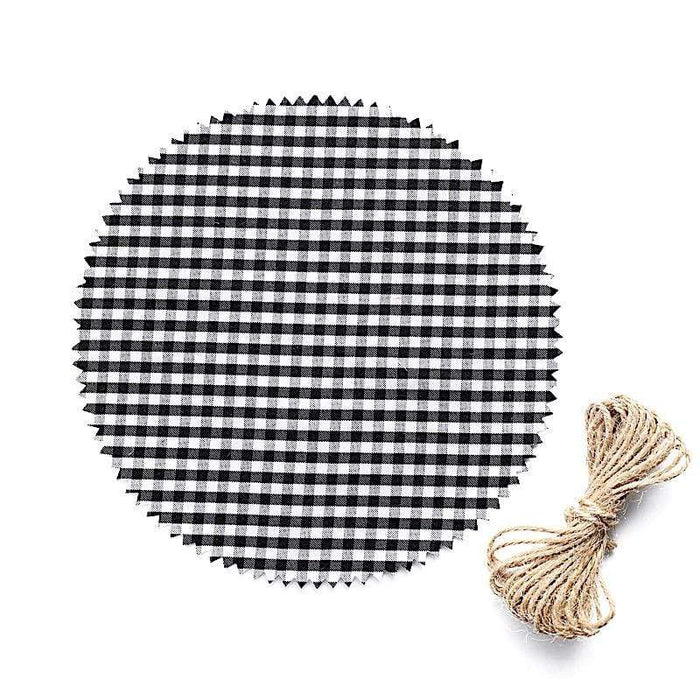 6 pcs 6" Gingham Polyester Checkered Fabric Jar Covers FAV_FAB_CHK_6_BLK