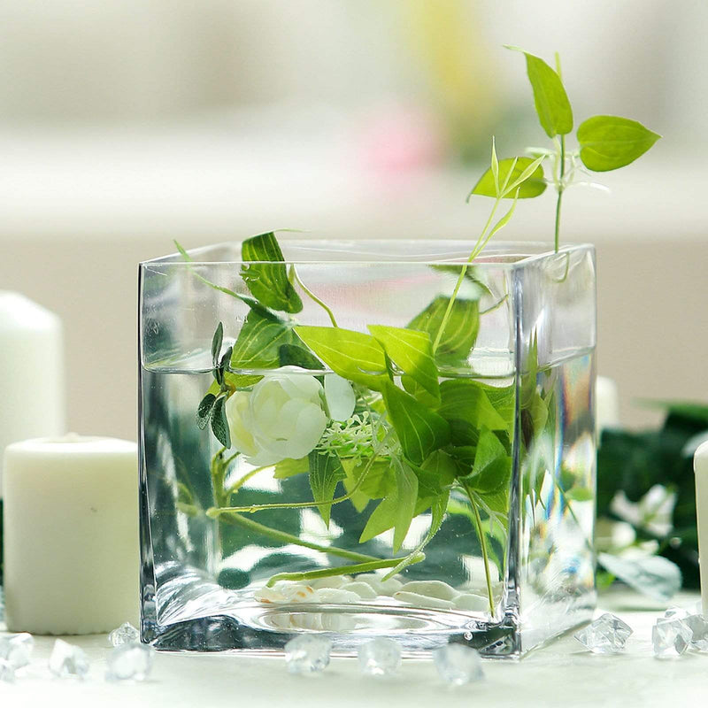6 pcs 6" tall Glass Cube Wedding Centerpieces Vases - Clear VASE_A5