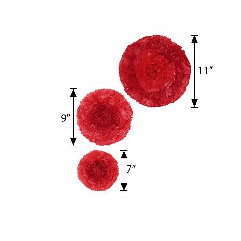 6 pcs 7" 9" 11" wide Large Carnations Tissue Paper Flowers