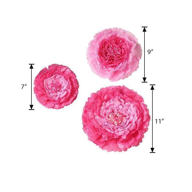 6 pcs 7" 9" 11" wide Large Carnations Tissue Paper Flowers