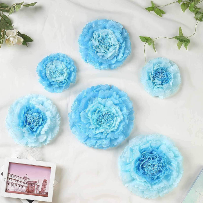 6 pcs 7" 9" 11" wide Large Carnations Tissue Paper Flowers