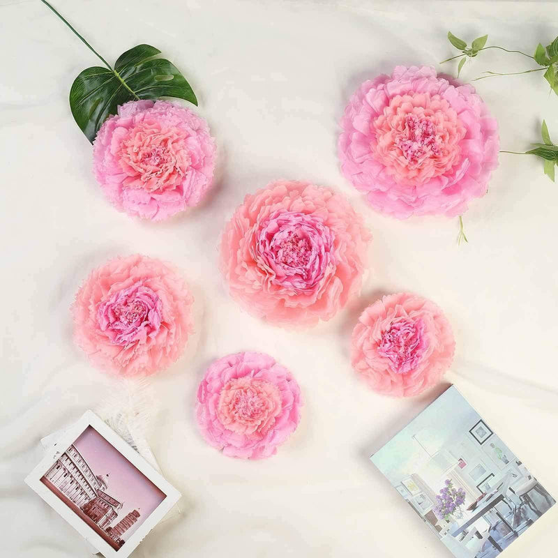 6 pcs 7" 9" 11" wide Large Carnations Tissue Paper Flowers