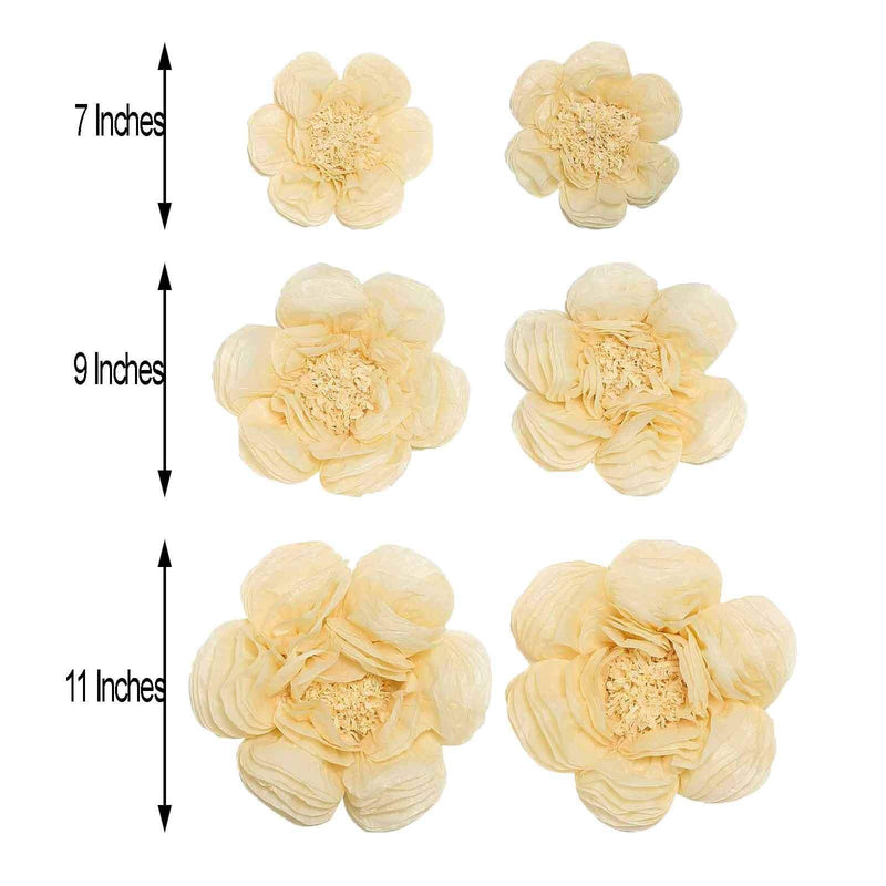 6 pcs 7" 9" 11" wide Peonies Tissue Paper Flowers