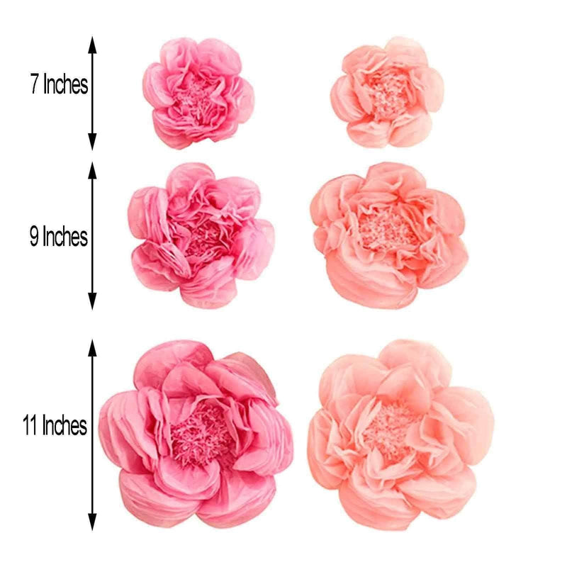 6 pcs 7" 9" 11" wide Peonies Tissue Paper Flowers