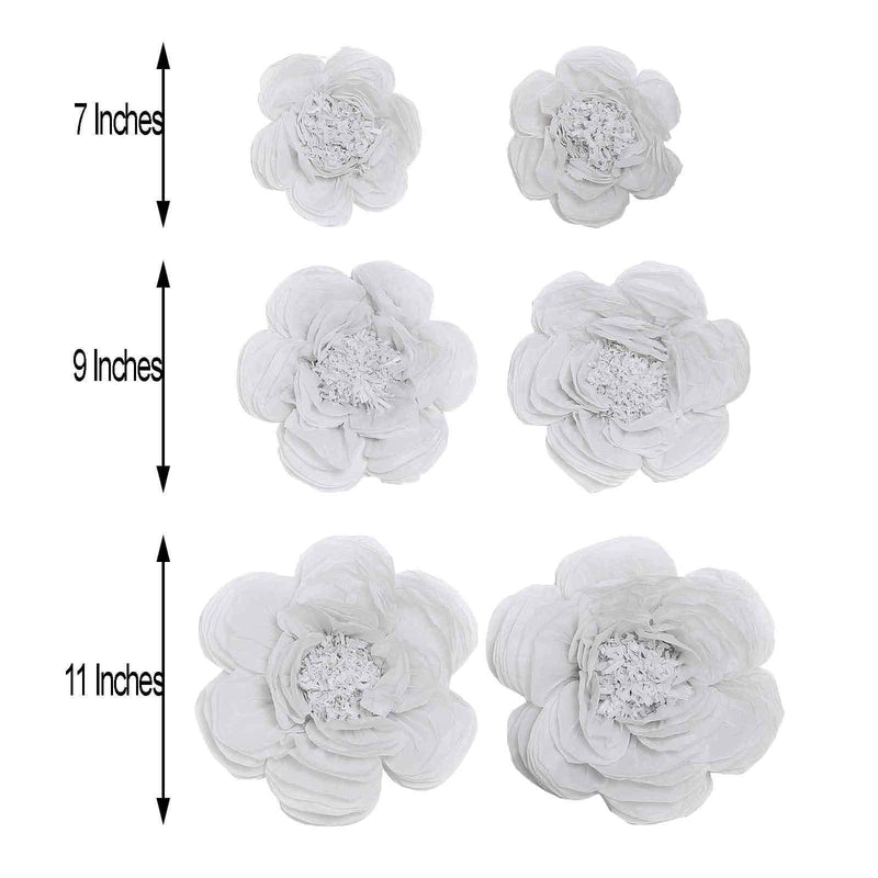 6 pcs 7" 9" 11" wide Peonies Tissue Paper Flowers