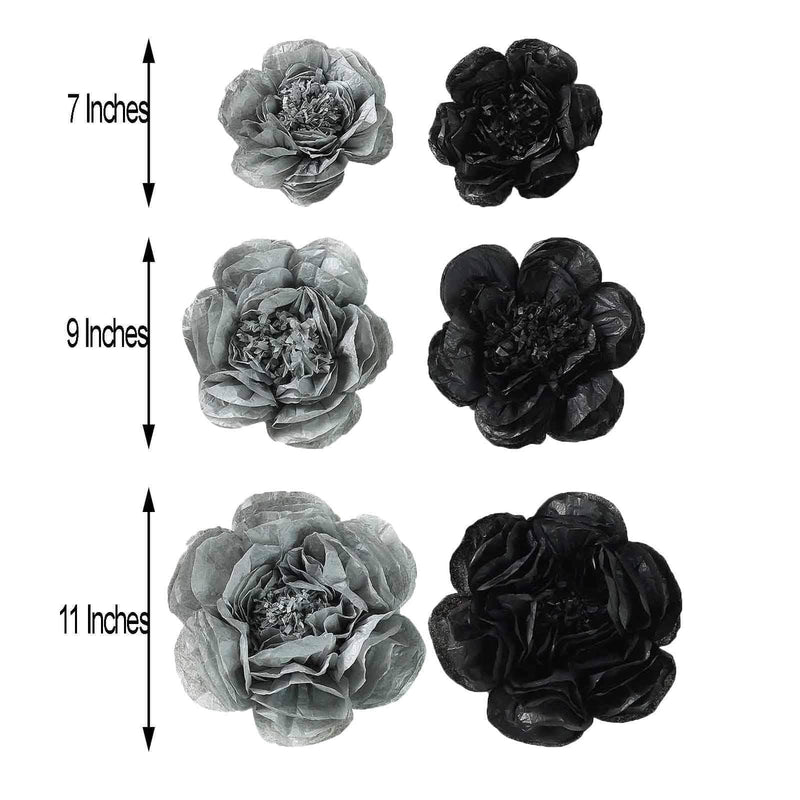 6 pcs 7" 9" 11" wide Peonies Tissue Paper Flowers
