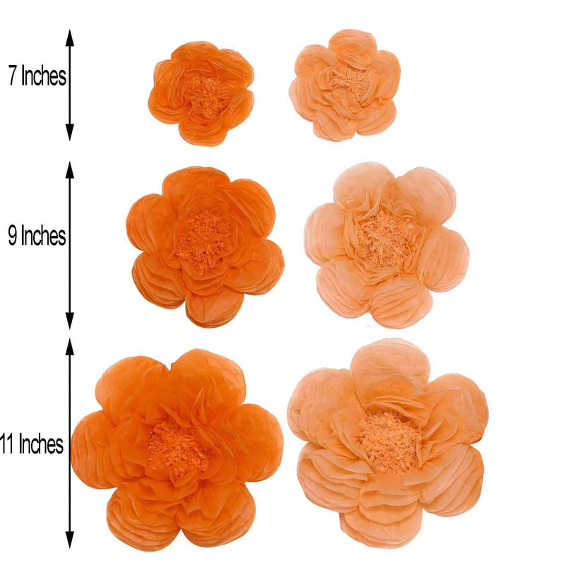 6 pcs 7" 9" 11" wide Peonies Tissue Paper Flowers