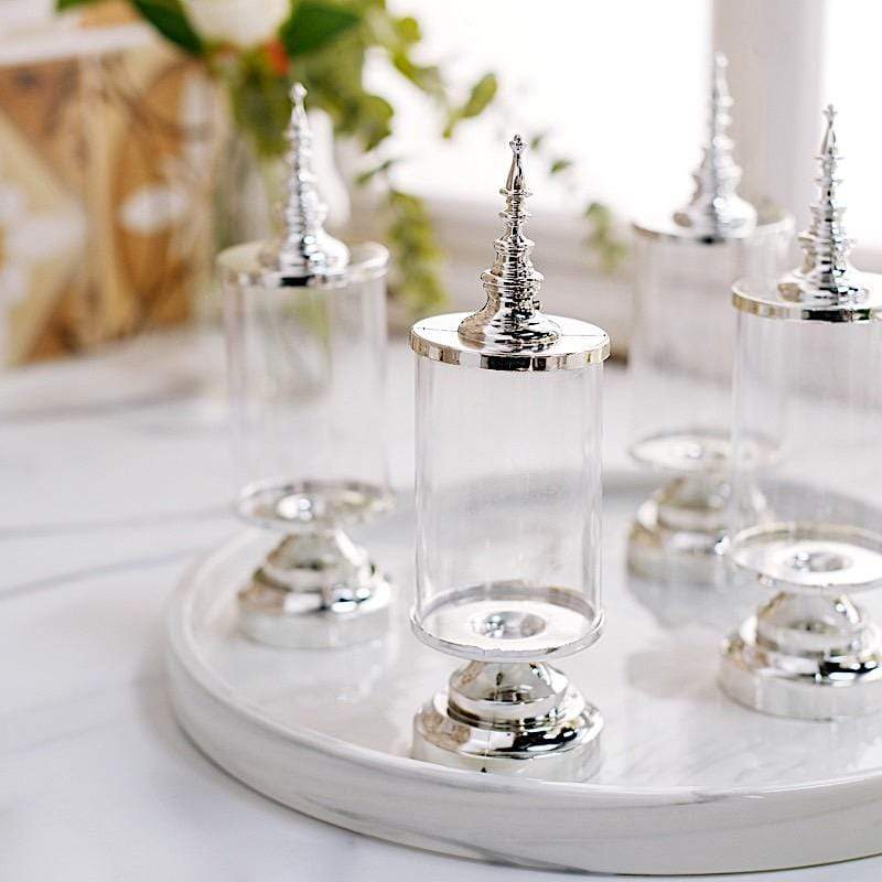 6 pcs 7" tall Mini Jars with Lids Favor Holders - Clear and Silver PLTC_FIL_018_L_SILV
