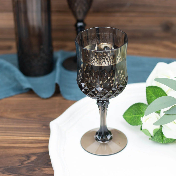 6 pcs 8 oz Crystal Cut Plastic Wine Glasses - Disposable Tableware