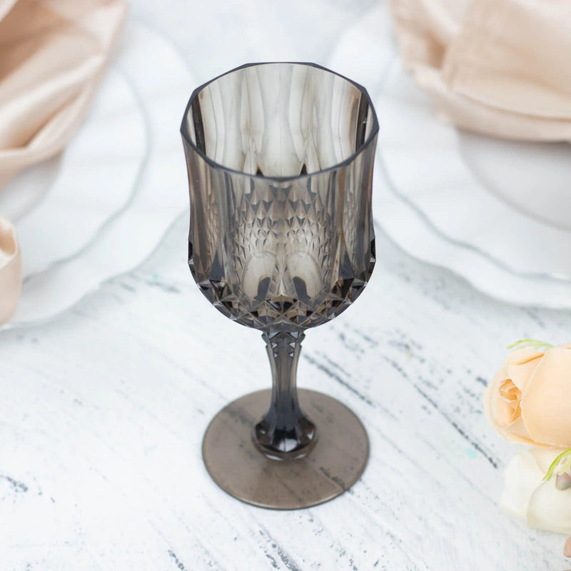 6 pcs 8 oz Crystal Cut Plastic Wine Glasses - Disposable Tableware