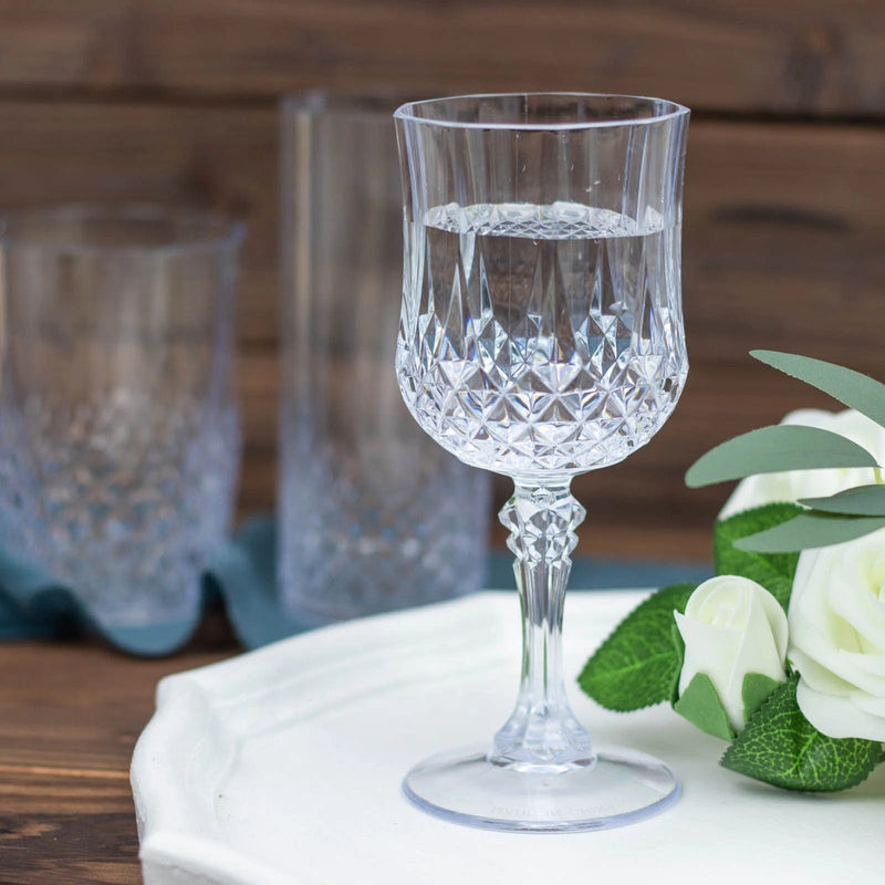 6 pcs 8 oz Crystal Cut Plastic Wine Glasses - Disposable Tableware