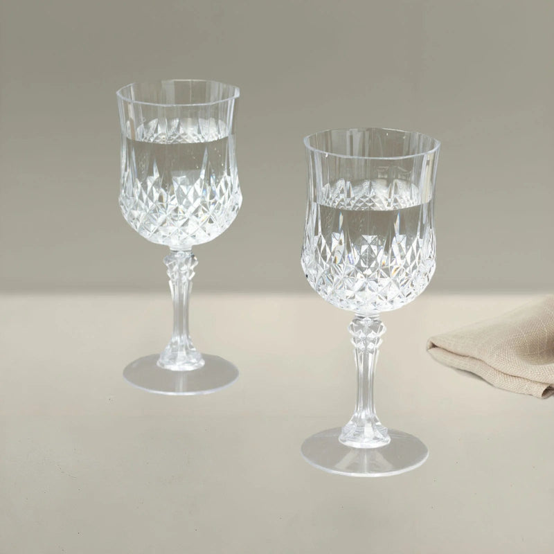 6 pcs 8 oz Crystal Cut Plastic Wine Glasses - Disposable Tableware