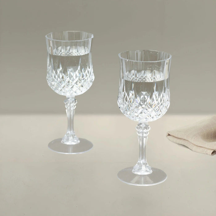 6 pcs 8 oz Crystal Cut Plastic Wine Glasses - Disposable Tableware
