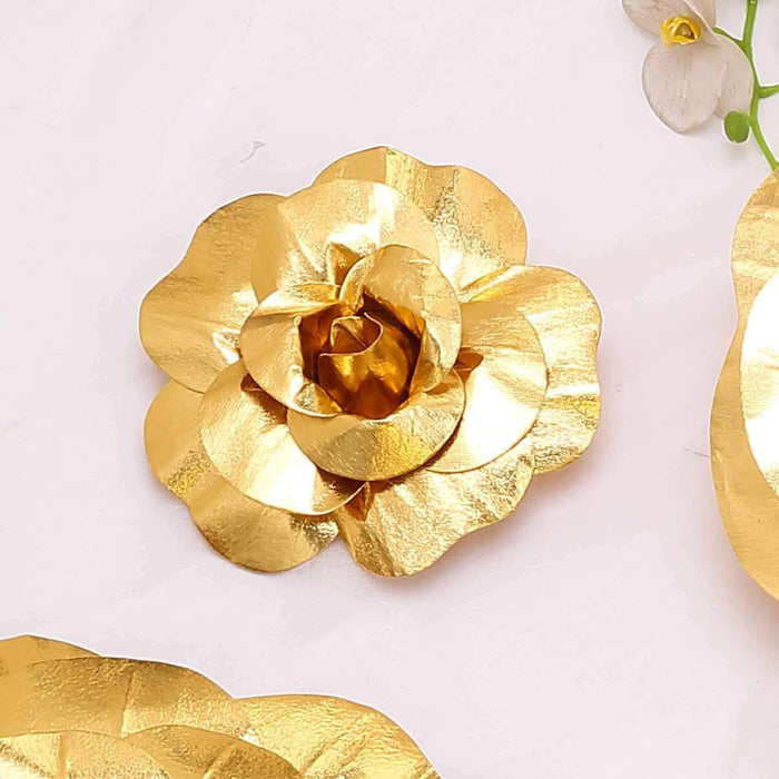 6 pcs 8" wide Artificial Large Roses Flowers for Wall Backdrop FOAM_FLO001_08_GOLD