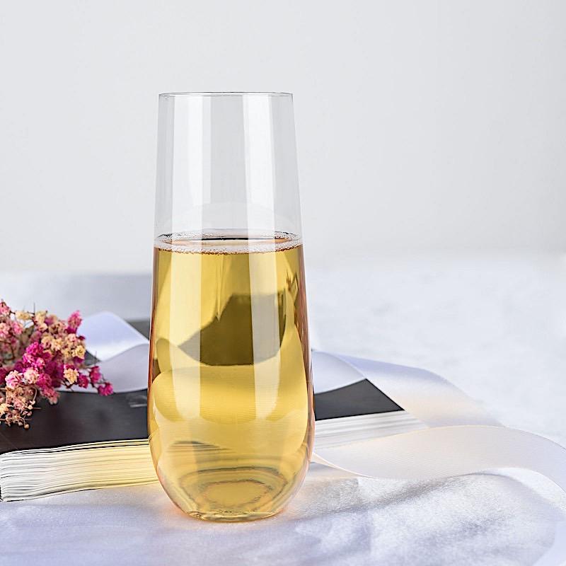 6 pcs 9 oz Stemless Plastic Champagne Flutes - Disposable Glasses