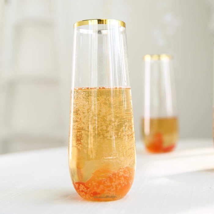 6 pcs 9 oz Stemless Plastic Champagne Flutes - Disposable Glasses