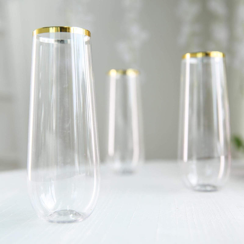 6 pcs 9 oz Stemless Plastic Champagne Flutes - Disposable Glasses