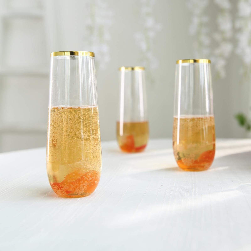 6 pcs 9 oz Stemless Plastic Champagne Flutes - Disposable Glasses