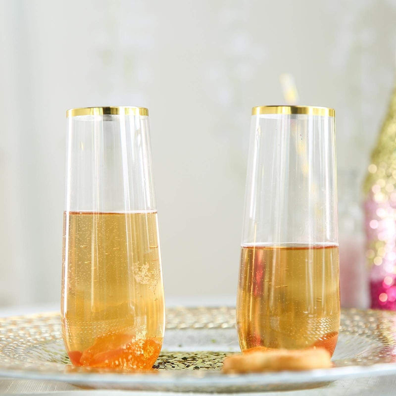 6 pcs 9 oz Stemless Plastic Champagne Flutes - Disposable Glasses