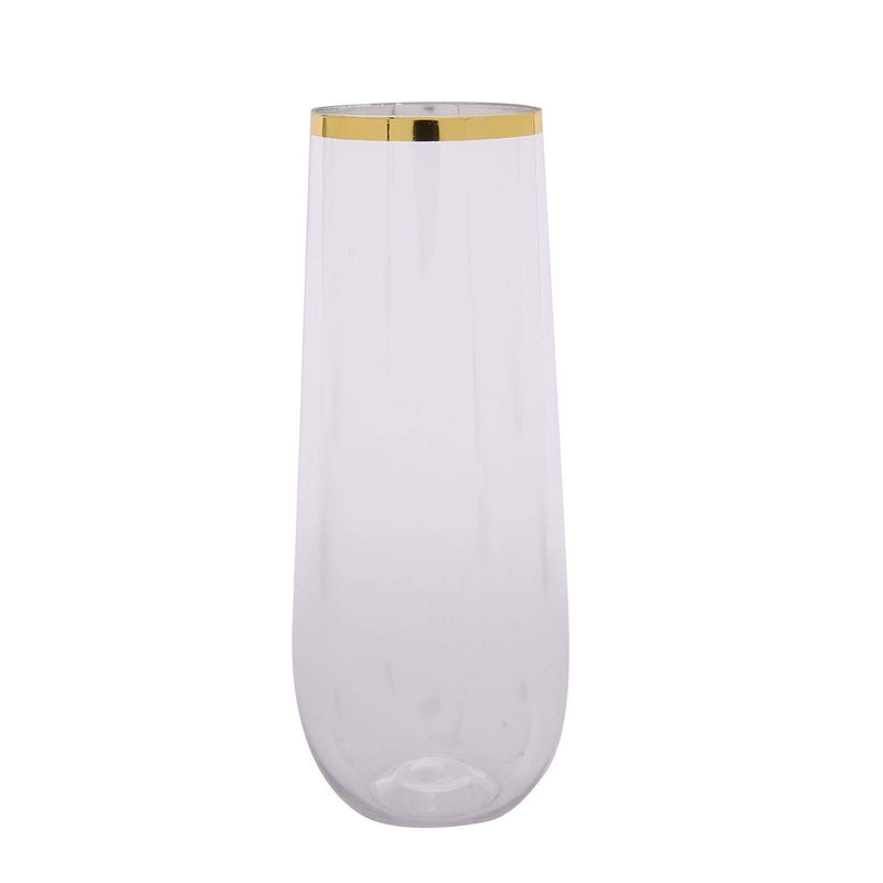 6 pcs 9 oz Stemless Plastic Champagne Flutes - Disposable Glasses DSP_CUCP003_9_GOLD