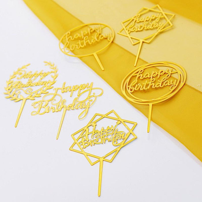 6 pcs Assorted Acrylic Happy Birthday Cake Toppers - Gold CAKE_TOP_004_SET_GOLD