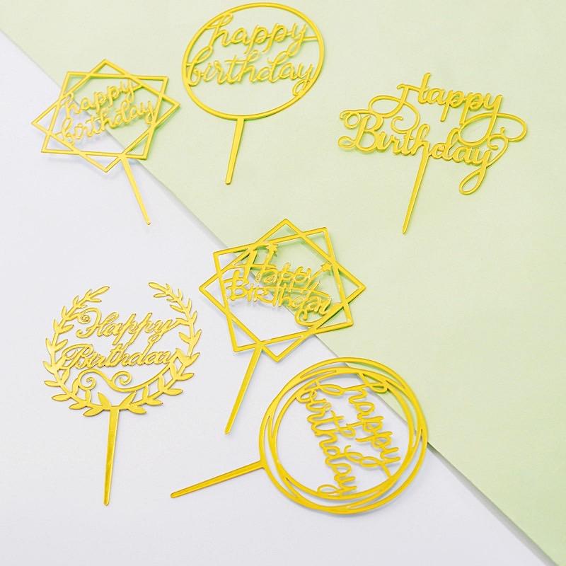 6 pcs Assorted Acrylic Happy Birthday Cake Toppers - Gold CAKE_TOP_004_SET_GOLD