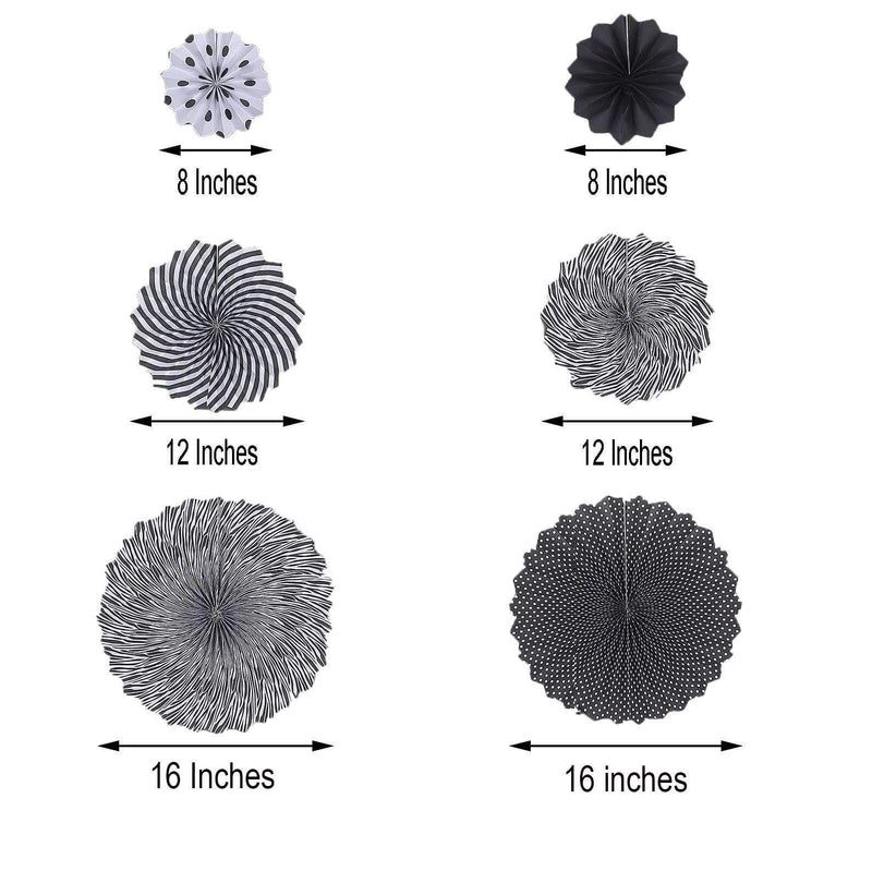 6 pcs Paper Fans Wall Backdrop Decorations - Black PAP_FAN_006_BLK