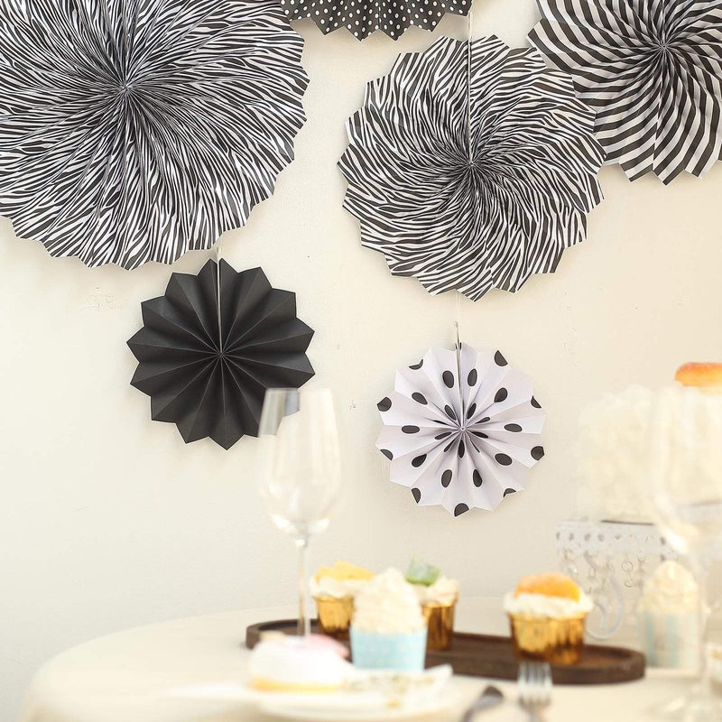 6 pcs Paper Fans Wall Backdrop Decorations - Black PAP_FAN_006_BLK