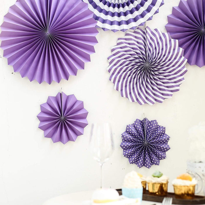 6 pcs Paper Fans Wall Backdrop Decorations - Purple PAP_FAN_001_PURP