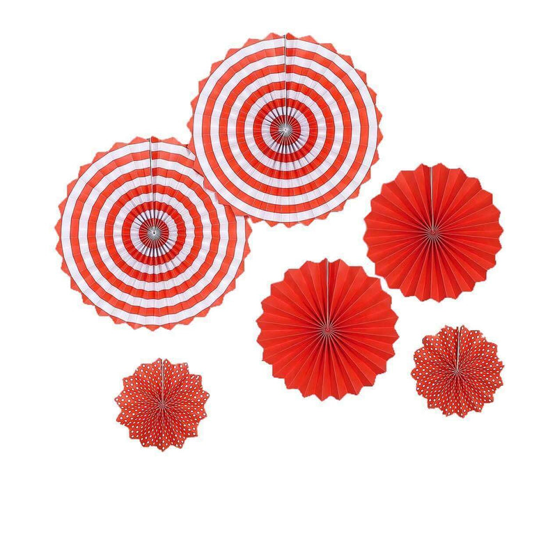 6 pcs Paper Fans Wall Backdrop Decorations - Red PAP_FAN_001_RED