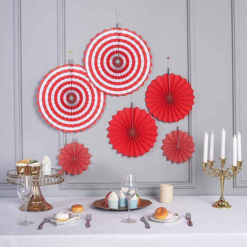 6 pcs Paper Fans Wall Backdrop Decorations - Red PAP_FAN_001_RED