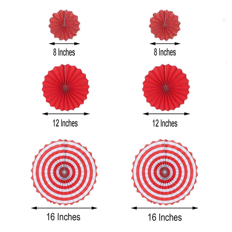 6 pcs Paper Fans Wall Backdrop Decorations - Red PAP_FAN_001_RED