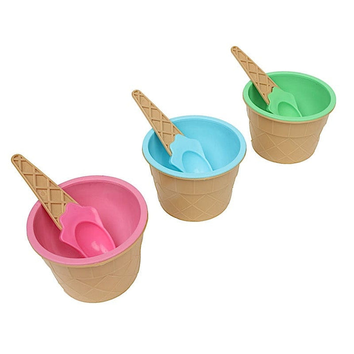 6 Reusable Plastic Dessert Cups Ice Cream Bowls Spoons Set - Assorted