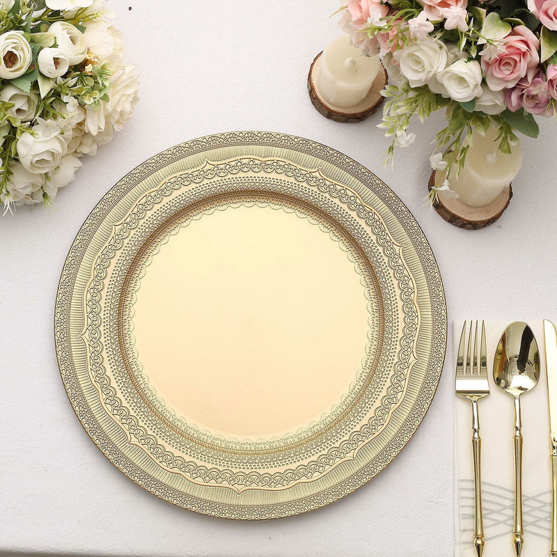 6 Round 13" Acrylic Charger Plates with Lace Embossed Rim