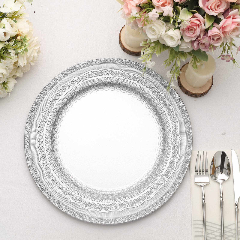 6 Round 13" Acrylic Charger Plates with Lace Embossed Rim