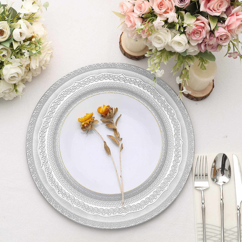 6 Round 13" Acrylic Charger Plates with Lace Embossed Rim