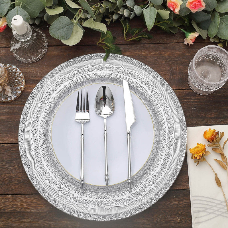 6 Round 13" Acrylic Charger Plates with Lace Embossed Rim