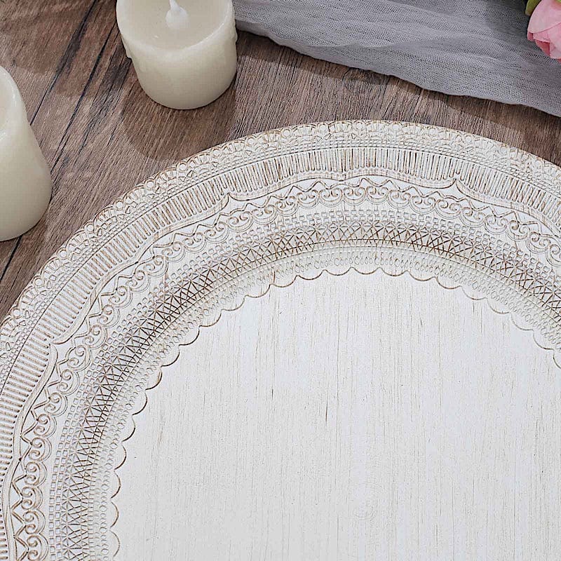 6 Round 13" Acrylic Charger Plates with Lace Embossed Rim