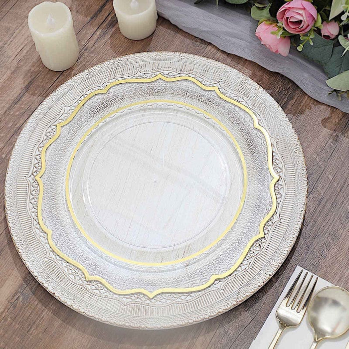 6 Round 13" Acrylic Charger Plates with Lace Embossed Rim