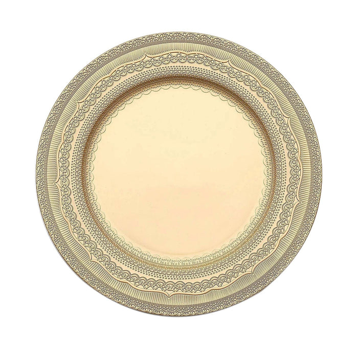 6 Round 13" Acrylic Charger Plates with Lace Embossed Rim CHRG_PLST0013_GOLD