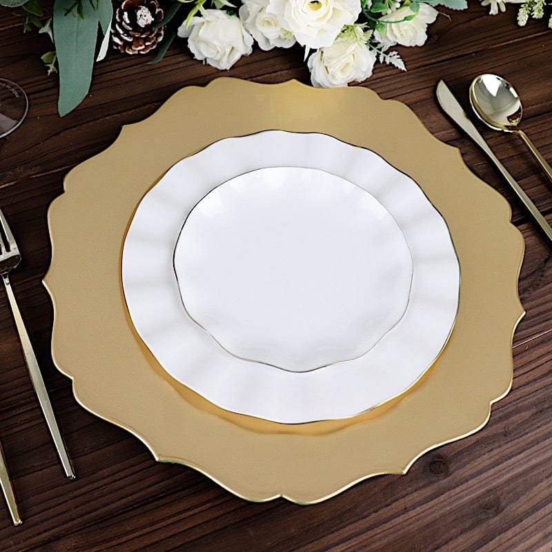 6 Round 13" Metallic Acrylic Charger Plates with Scallop Rim Design