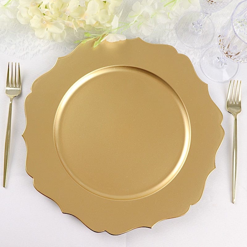 6 Round 13" Metallic Acrylic Charger Plates with Scallop Rim Design