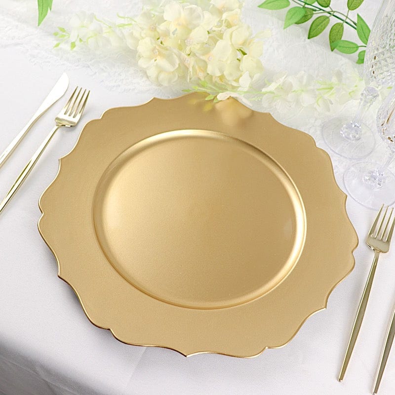 6 Round 13" Metallic Acrylic Charger Plates with Scallop Rim Design