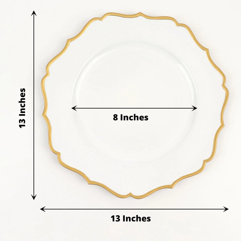 6 Round 13" Metallic Acrylic Charger Plates with Scallop Rim Design