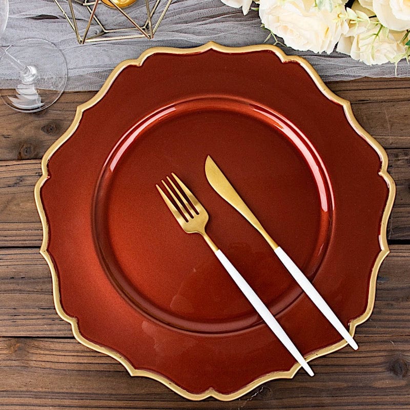 6 Round 13" Metallic Acrylic Charger Plates with Scallop Rim Design