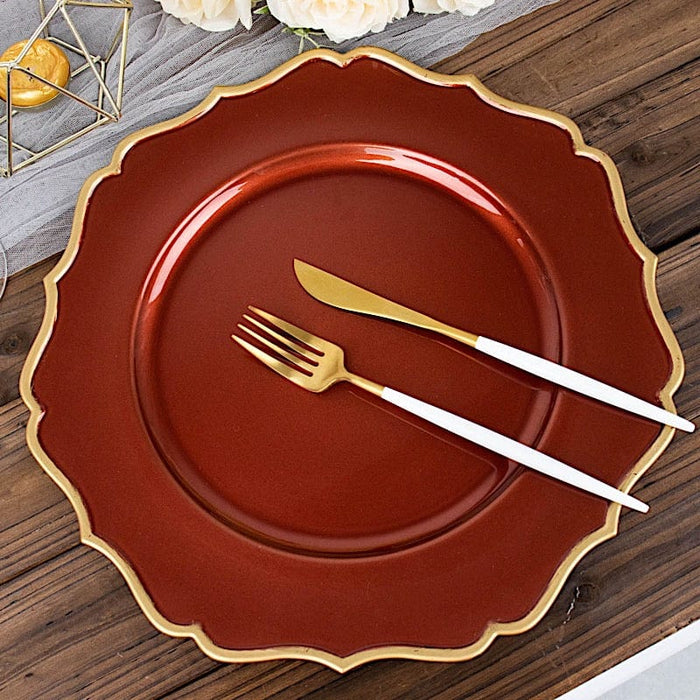 6 Round 13" Metallic Acrylic Charger Plates with Scallop Rim Design